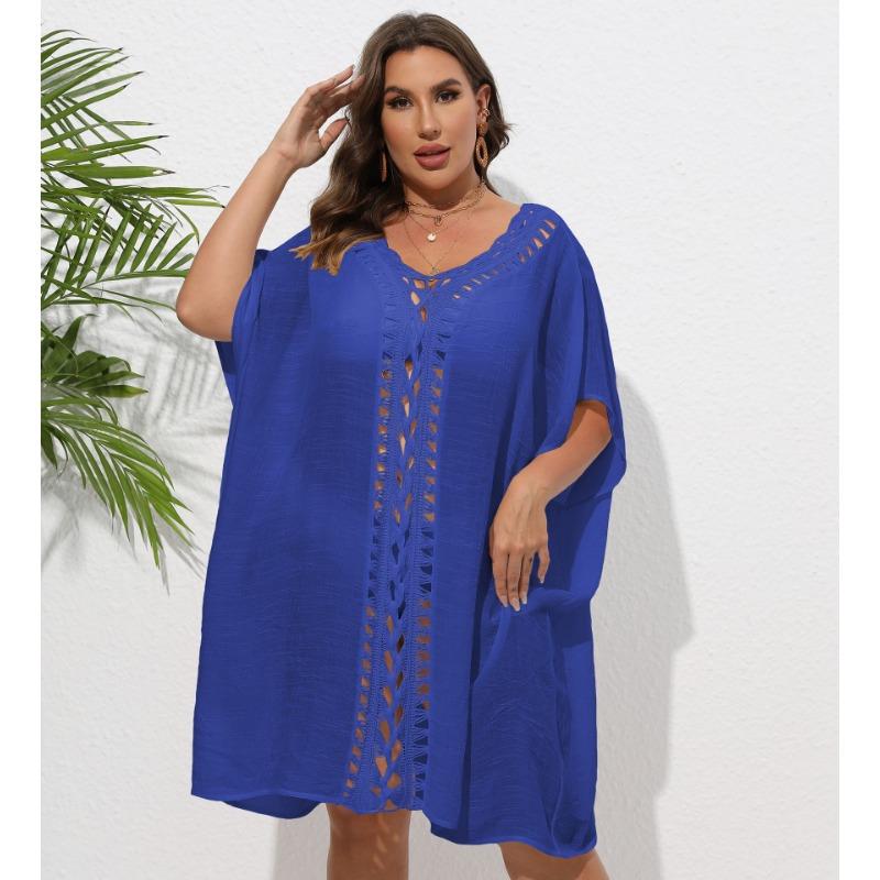 Женское платье-накидка большого размера, связанное вручную крючком с цветочным узором в стиле пэчворк, свободное пляжное бикини, наружное накидка