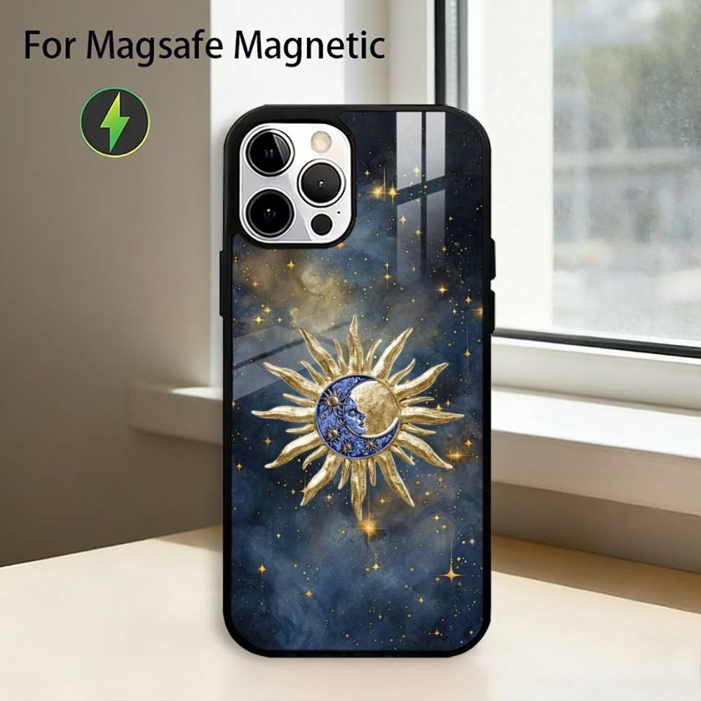 Забавный чехол для телефона с лицом Солнца и Луны для iPhone17,16,15,14,13,12,11 Plus,Pro, магнитный, с беспроводной зарядкой Magsafe