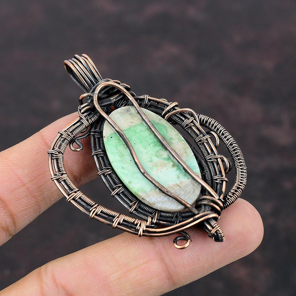Variscite Gemstone Pendant Copper Wire Wrapped Pendant Variscite Copper Jewelry Stylish Pendant Gift For Mom Handmade Wire Wrapped Jewelry