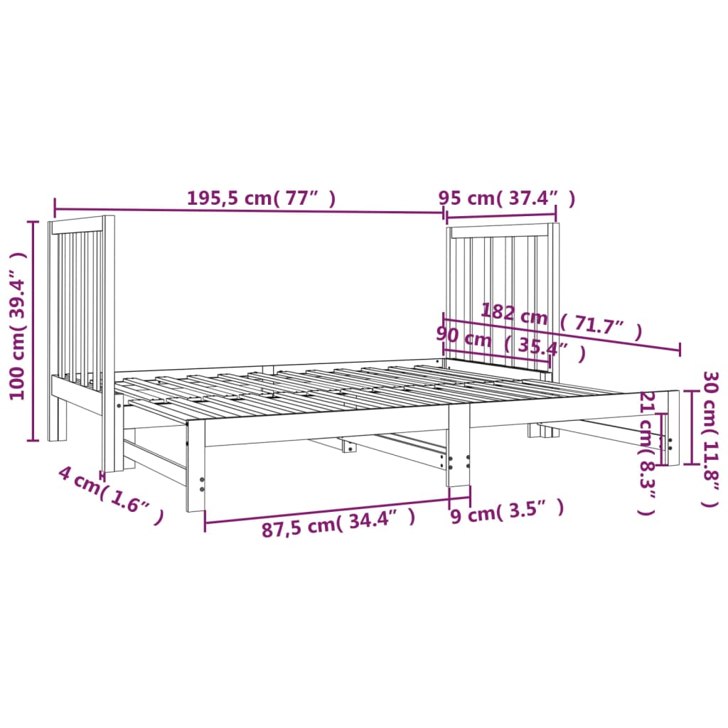 Daybed Extendable 2x (90x190) cm Solid Pine Wood