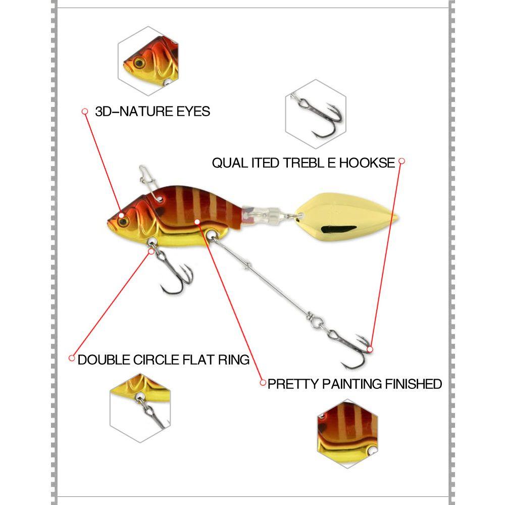 44mm/13.6g Spoon Metal Sequin Vibration Treble Hook VIB Lure Wobblers Crankbaits Metal Fishing Bait