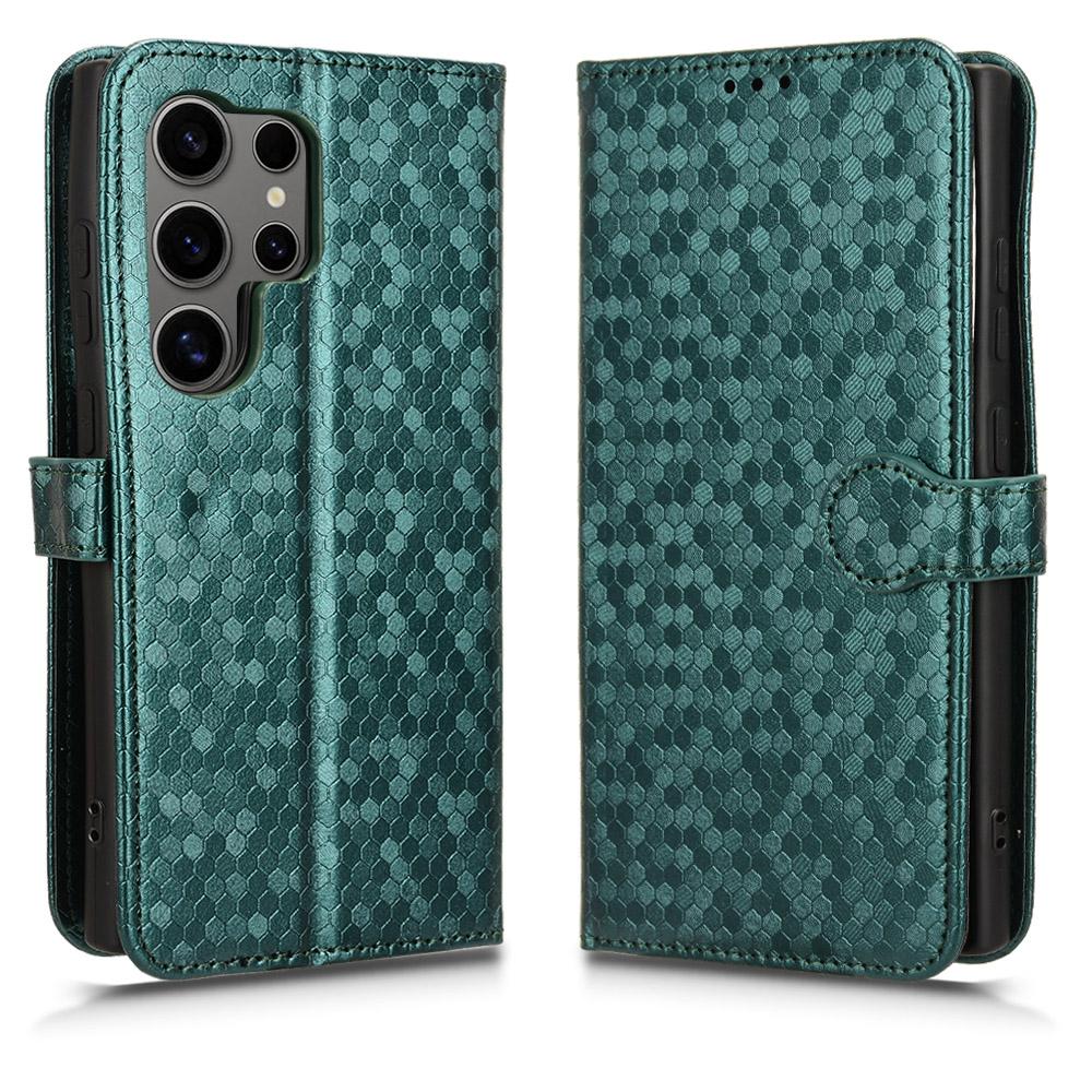 For Samsung Galaxy S24 Ultra Cell Phone Case PU Leather Wallet Imprinted Foldable Stand Cover