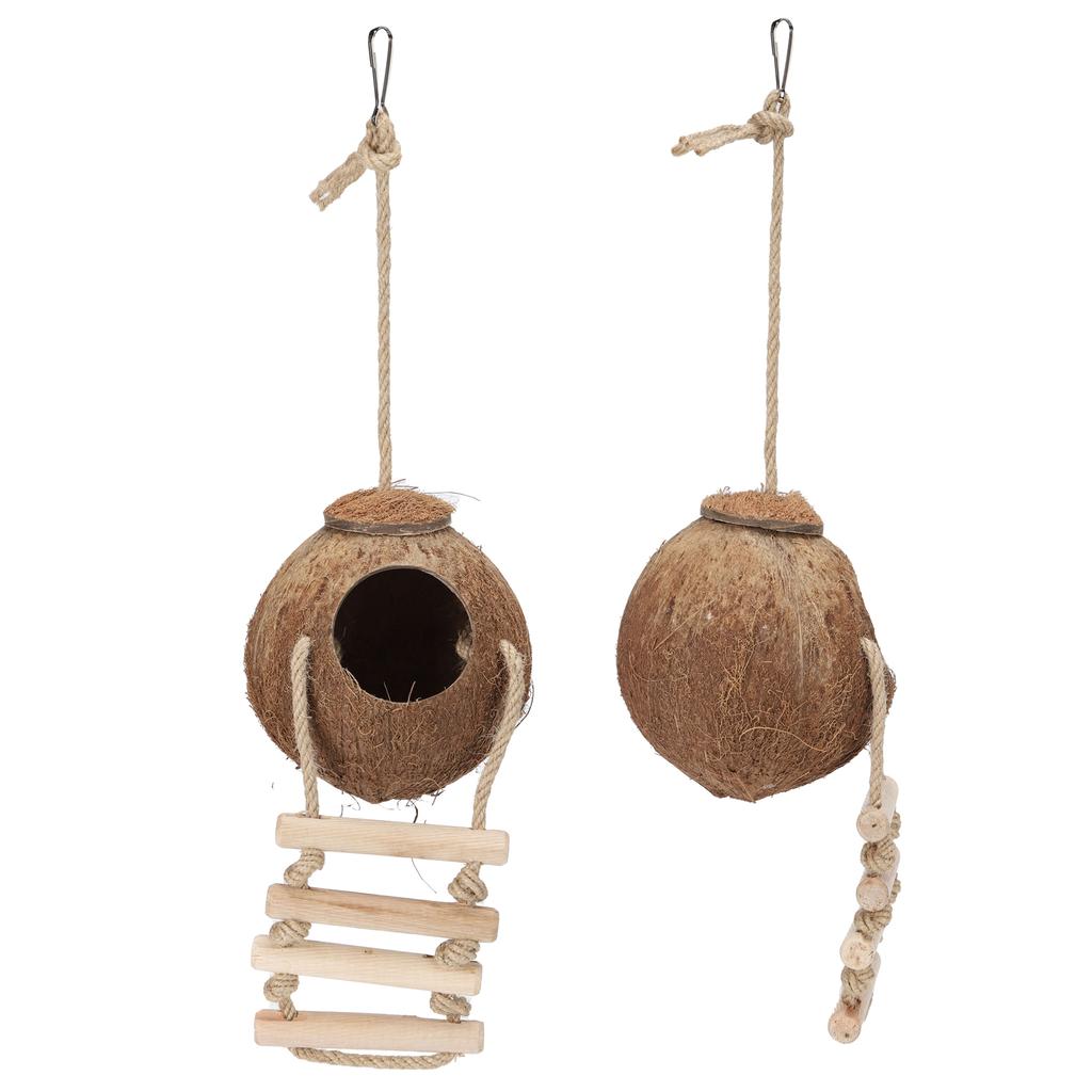 Подвесной домик из натурального кокоса для попугаев с лестницей, клетка для хомяков и качели, игрушка-гнездо из волосатого кокоса