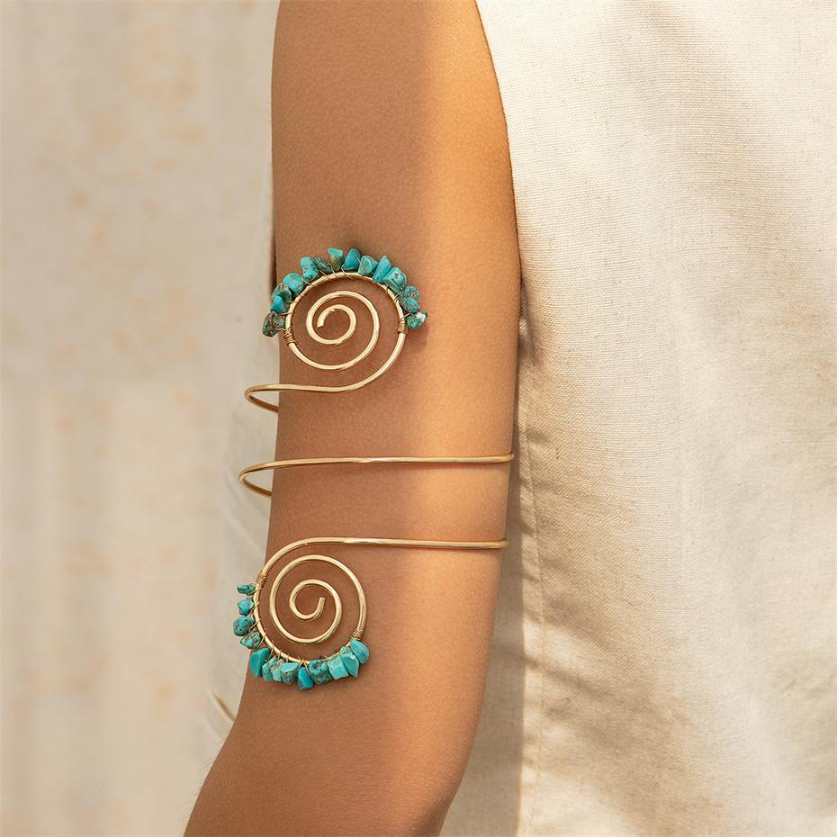 Ingemark 12 Colors Bohemian Stone Upper Armband Cuff Open Bangles for Women Tassel Long Chain Pendant Arm Body Bracelet Jewelry
