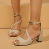 Fashion Summer New European and American One-word Buckle Suede Beaded Fish Mouth Thick Heel Sandals Roman High Heels