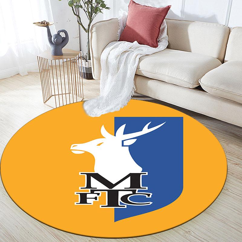 Mansfield Town FC Printed Round Rug, Non Slip Washable Circular Carpet For Living Room Bedroom Playroom, Sports Fan Decor, Holiday Birthday Gift