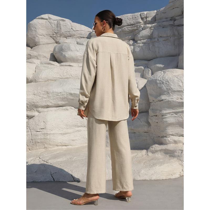 Spring & Autumn Trendy Women's Two-Piece Cardigan Set - Long Sleeve Solid Apricot