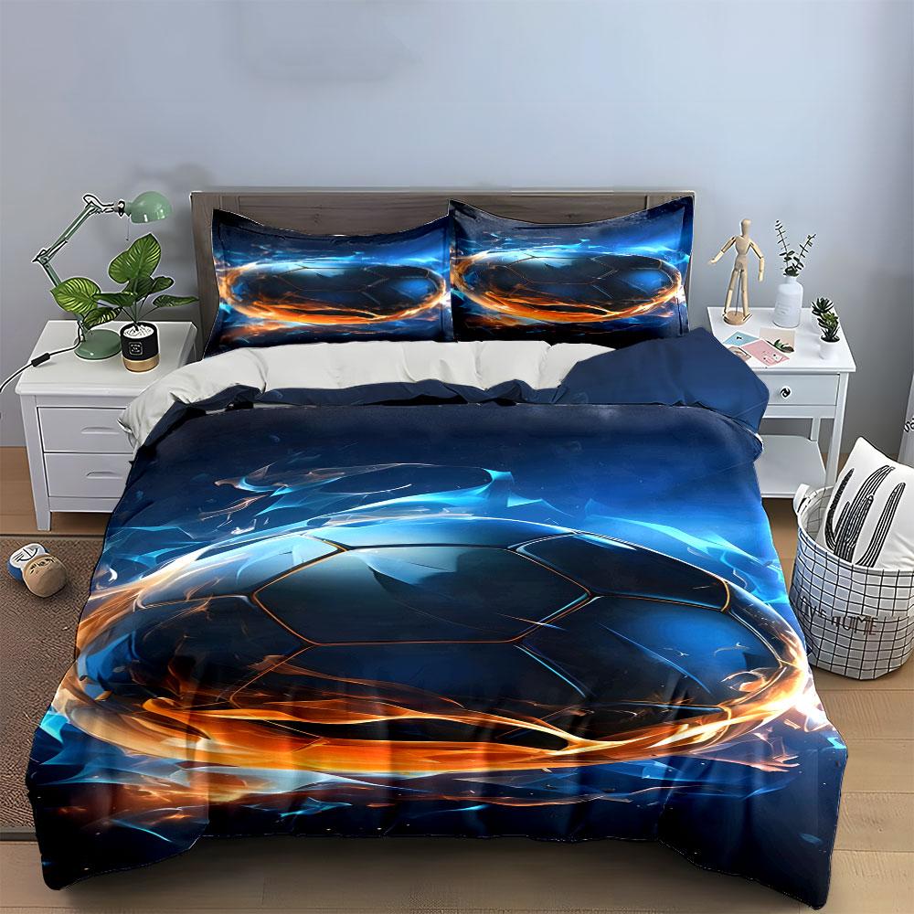 Blue football with flames. Bedding sets Duvet cover sets Duvet covers Pillowcases(1 * Duvet Cover 2 * Pillowcases without duvet insert)