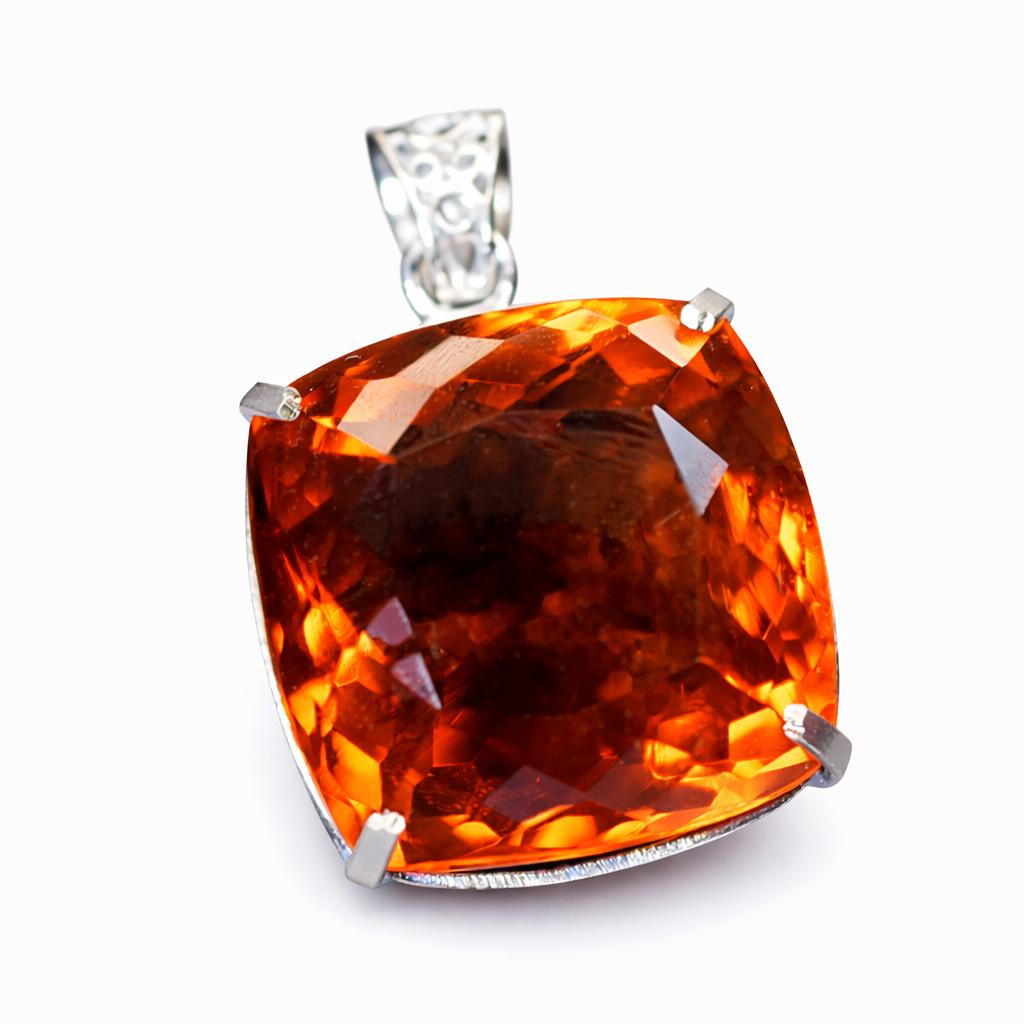 Натуральный оранжевый топаз 925 стерлинговое серебро 100 карат драгоценный камень кулон квадратной огранки СЕРТИФИЦИРОВАН my-480-ns