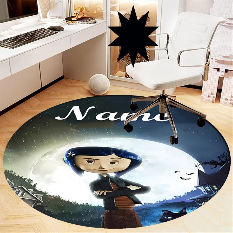 Custom Name Coraline Printed Round Rug Carpet Chair Rug Area Rug Entryway Doormats,for Office Chair Living Room Bedroom Kitchen Room.