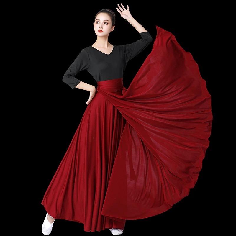 Женская испанская танцевальная юбка, длинное платье для belly dance, юбки с большим клешем, градиентный цвет, для выступлений