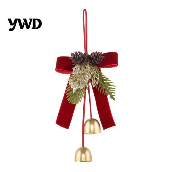 Vintage Style Holiday Gift Sets Christmas Bow Bell Hanging Ornament, Velvet Festive Wreath Decor for Ornaments Tree Home Party, Door Window