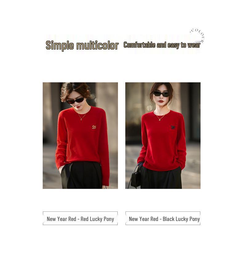 Women's 2026 Year of the Horse Red Wool Sweater - Lucky Knitwear