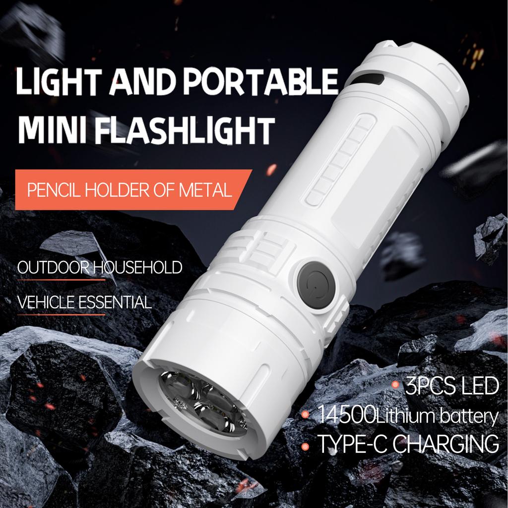 Portable Mini LED Flashlight Rechargeable LED Light High Clear Floodlight Lightweight Type C Charging Super Bright Mini
