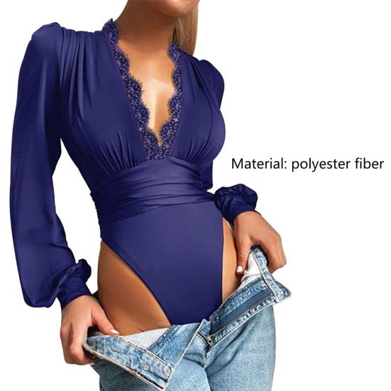 Леди боди плюс размер повседневное кружево глубокий модный V-образный вырез тонкий женский боди