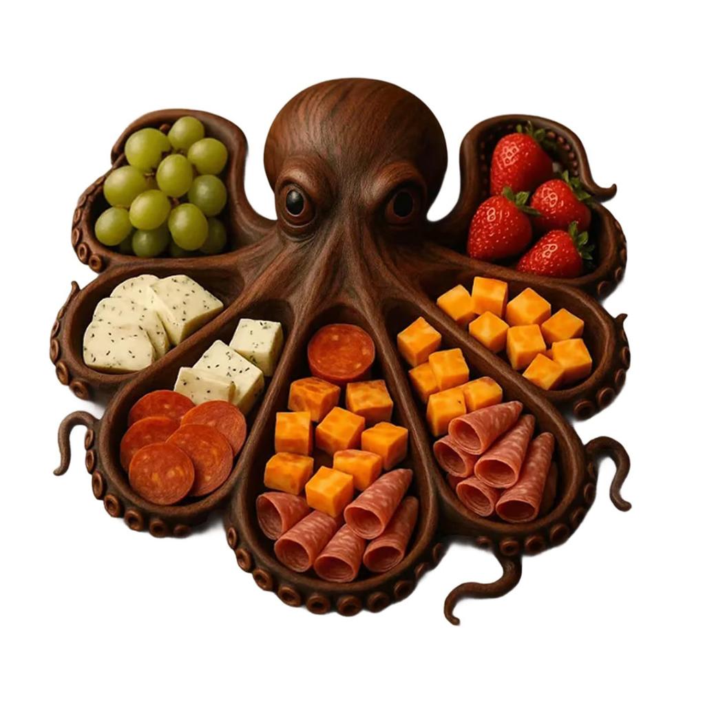 Octopus Charcuterie Fruit Snack Platter Wooden Food-grade Safe Octopuss Charcuteries Platter Food Snacks Display Tray Easy Clean