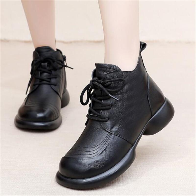 Autumn Winter Genuine Leather Women Ankle Boots Soft Sole Comfort Warm Plush Women's Snow Boots Fashion Low Heel Women's Shoes