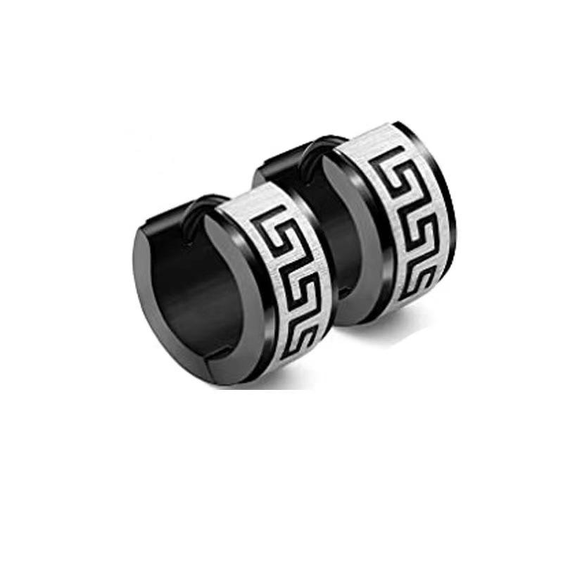 Fashion Stainless Steel Earrings Stainless Steel Great Wall Pattern Chaozhou Men'S Jewelry Ear Clips Ear Buckles Ear Clips