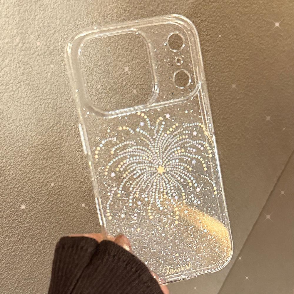 Glitter Bling Firework Pattern Transparent Phone Case for iPhone 17promax 17pro 13 14 15 16 Pro Max Shockproof Claer Cover Funda