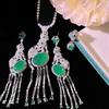 Изумруд с хлопковой кисточкой, ожерелье, леопардовый комплект серег, винтажные длинные серьги-гвоздики, серьги с открытым кольцом в виде гепарда, женские