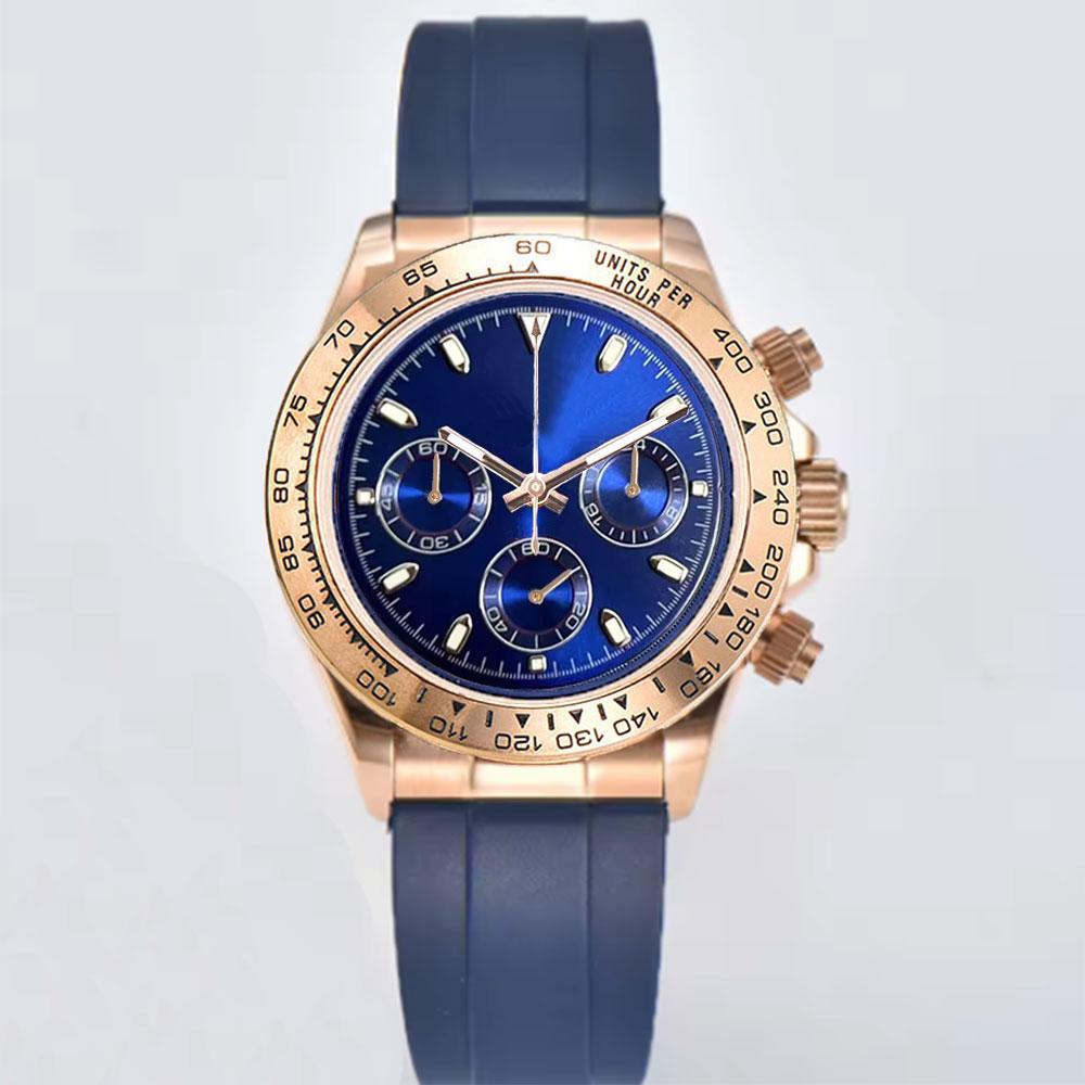 Мужские часы с хронографом VK63 Механизм VK63 корпус цвета розового золота синий циферблат Мужские часы с хронографом VK63 часы