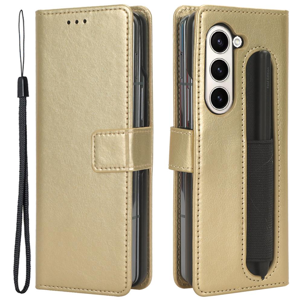 For Samsung Galaxy Z Fold6 5G Phone Case Pencil Slot Stand Leather Cover Crazy Horse Texture