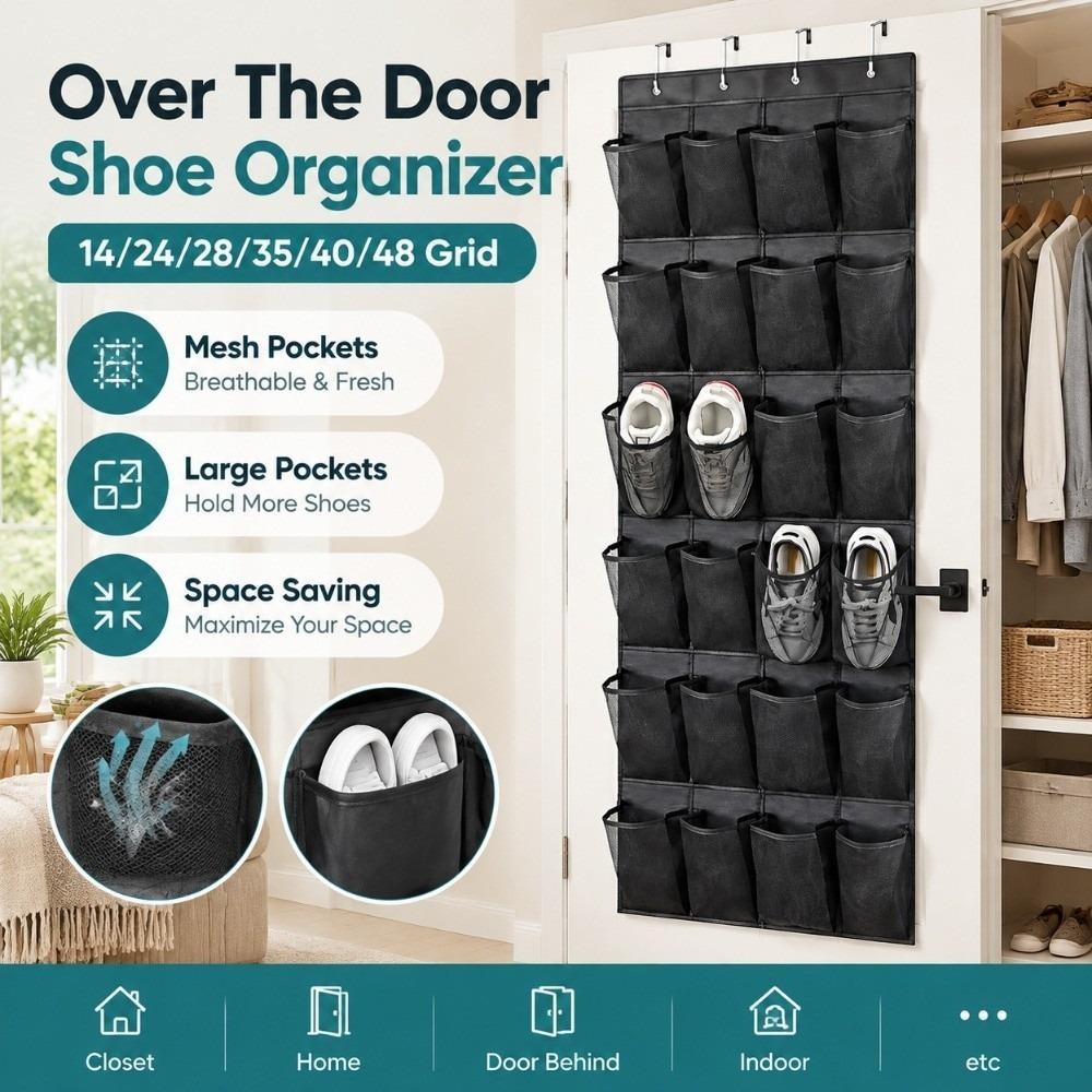 Breathable Over The Door Shoe Organizer Mesh Pockets Hanging Shoe Rack Door Behind