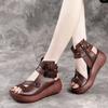 Women's Sandals Summer 2025 Mid Heeled Wedges Shoes for Women Retro Leather Gladiator Sandals Platform Rome Sandalias