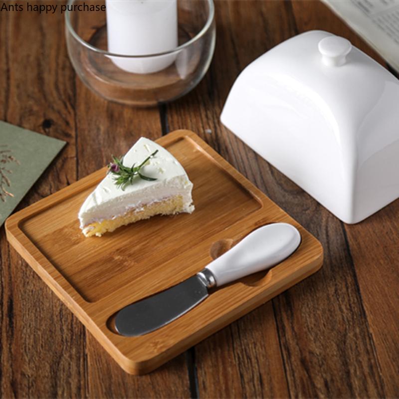 Белая керамическая крышка квадратная деревянная масленка нож для масла из нержавеющей стали с керамической ручкой сырная тарелка столовая посуда десертная кастрюля