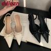 Fashion Fashion Butterfly-Knot Footwear Female Low Heel Sandals Shoes For Women 2025 New Pointed Toe Ladies Heeled Sandals Slides Shoes