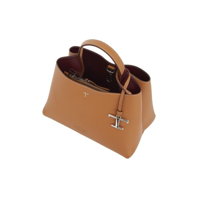 Tods Металлический кулон Съемный регулируемый плечевой ремень Кожаная сумка-тоут Сумка для покупок Сумка через плечо Мини Женские сумки-тоут Коричневый XBWAPAEL000QRI9P13