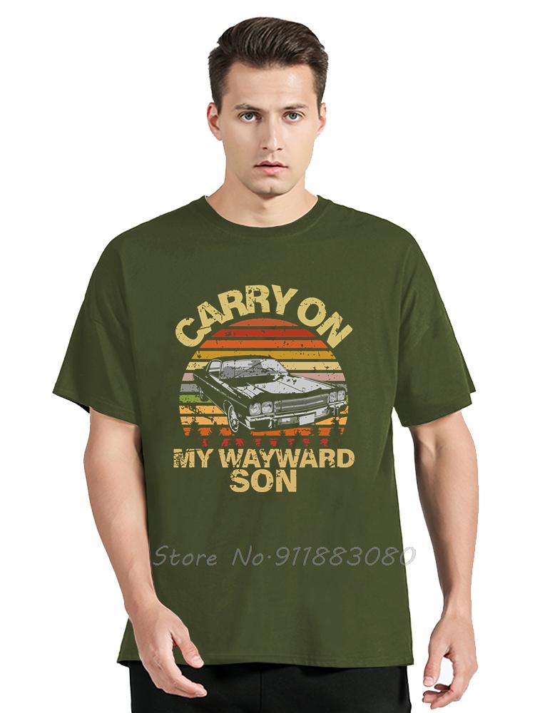 Carry On My Wayward Son Vintage Supernatural Oversized Tshirt Aesthetic Fitness T Shirt Unisexs Clothing Retro Cotton Tshirt