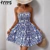 YYFS Женская мода лето весна цветочный узор печати без рукавов с высокой талией повседневные платья