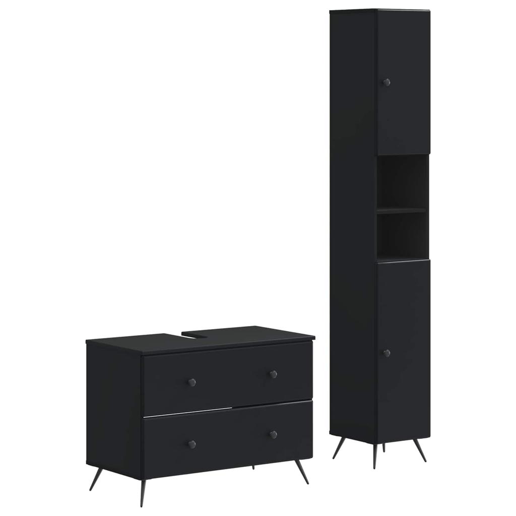 2 Piece Bathroom Cabinet Set BREDA Black Wood Material