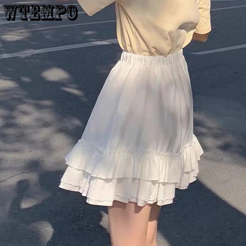 WTEMPO Готические кружевные мини-юбки с рюшами, женские летние Harajuku Fairy Grunge, черно-белая плиссированная юбка, уличная одежда в стиле японской Лолиты