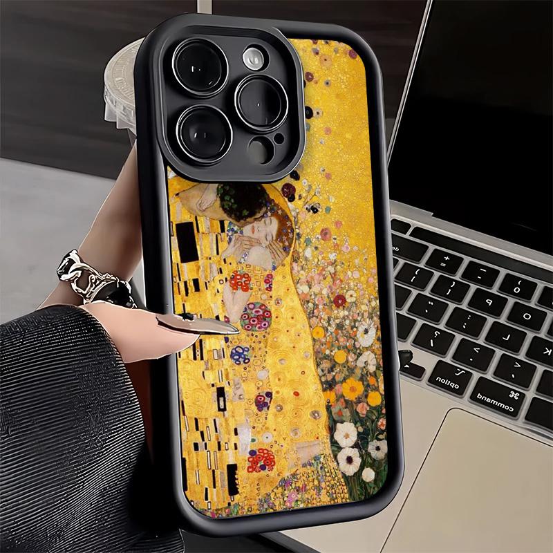 Чехол для телефона iPhone 17 Air 16E 15 16 Pro Max Поцелуй Густава Климта Художественный Чехол 14 Plus 13 12 Mini Мягкий Силиконовый Fundas