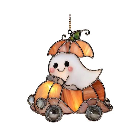 Halloween Ghost Ride Ornament with Lanyard Solar Trap Witch Hat Pumpkin Passenger Hanging Pendant Sun Catcher