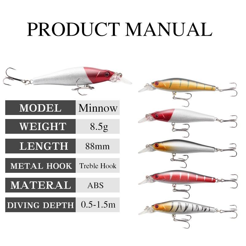 Lure Minnow 8.8cm/8.5g Realistic Hard Artificial Bait for Perch Croaker Trout Ocean Boat & Freshwater/Saltwater Fishing