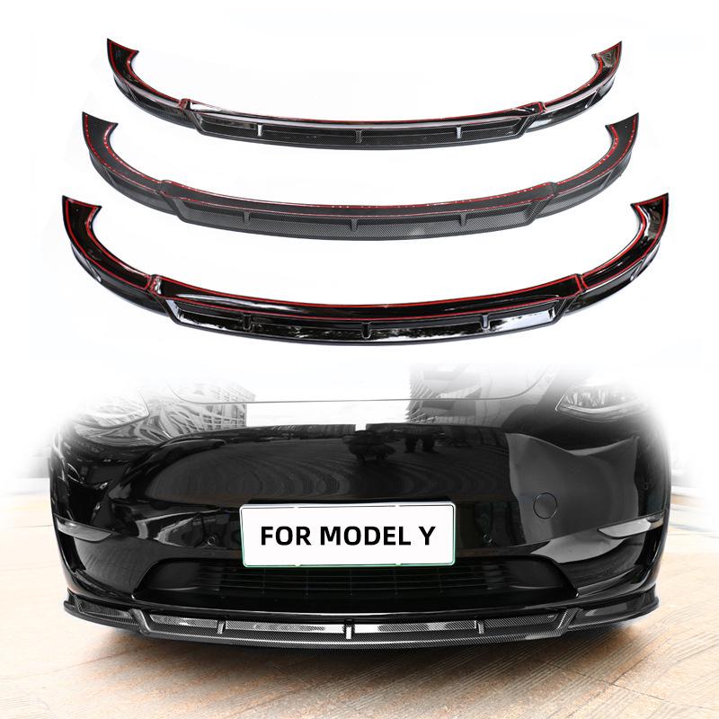 Carbon Fiber Body Kit for Tesla Model Y: Front Lip, Side Skirts, Rear Spoiler.