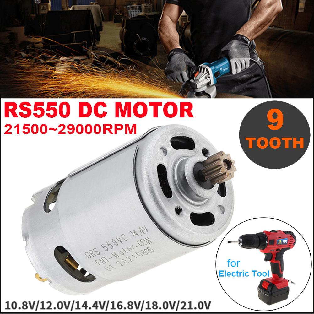 RS550 DC Motor 10.8V/12V/14.4V/16.8V/18V/18V/25V 21500-29000RPM with Single Speed 9 Tooth for Electric Drill / Screwdriver
