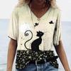 Женская одежда, футболки с v-образным вырезом и короткими рукавами, летняя одежда больших размеров, топы с милым котом, пуловер с животными, повседневный