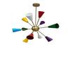 Mid-Century Modern Sputnik Chandelier  Multi-Color Cone Shades  Brass Finish  Retro Ceiling Light Fixture