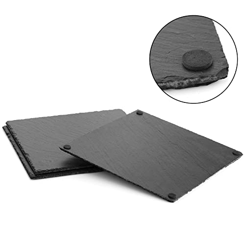 GOH DODD Slate Stone, 4-Piece Set, 25 x 12 cm Rectangular Plates, Natural Stone Plates, Stylish Slices (Cushioned)