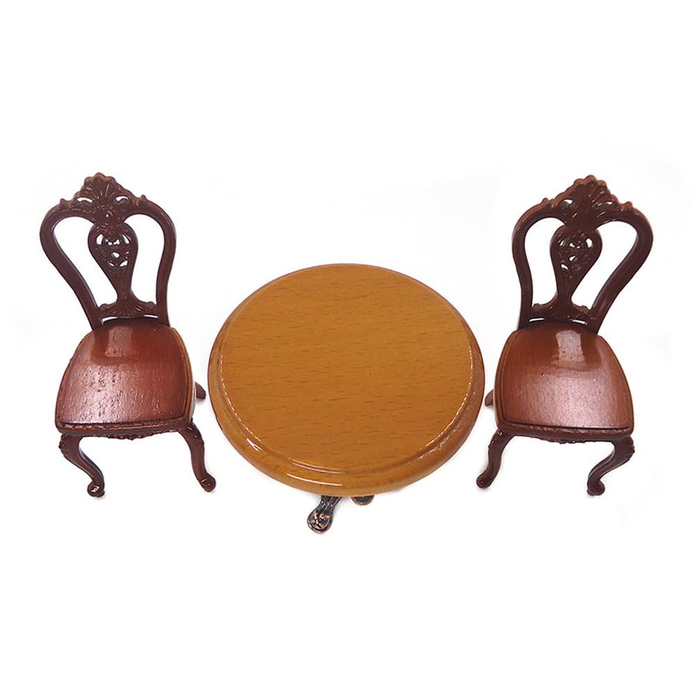 Moin moin Миниатюрная мебель Масштаб Набор стол и стулья Кукольный домик Кафе Одинарный Ретро Антикварный стиль с Коричневой Куклой 2406mini44 1/12 & (Набор из 3 предметов) /