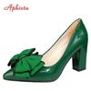 Fashion Aphixta 2024 New 10cm Square Heel Double Layer Dark Green Flowers Shoes Women Pumps Party Officile Pointed Toe Plus Size 50