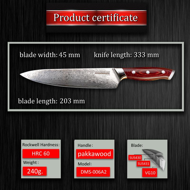 8-дюймовый нож шеф-повара из дамасской стали, 67 слоев VG10, японские ножи из дамасской стали, кухонный нож для резки