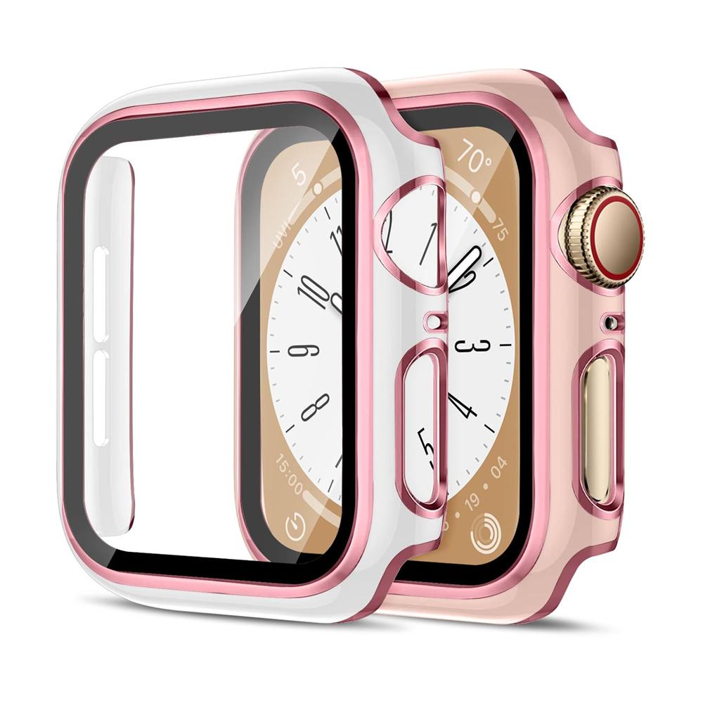 Защитное стекло + Чехол-бампер из ПК для Apple Watch 45мм 44мм 41мм 42мм 40мм 38мм iWatch series 9 8 7 SE 6 5 4