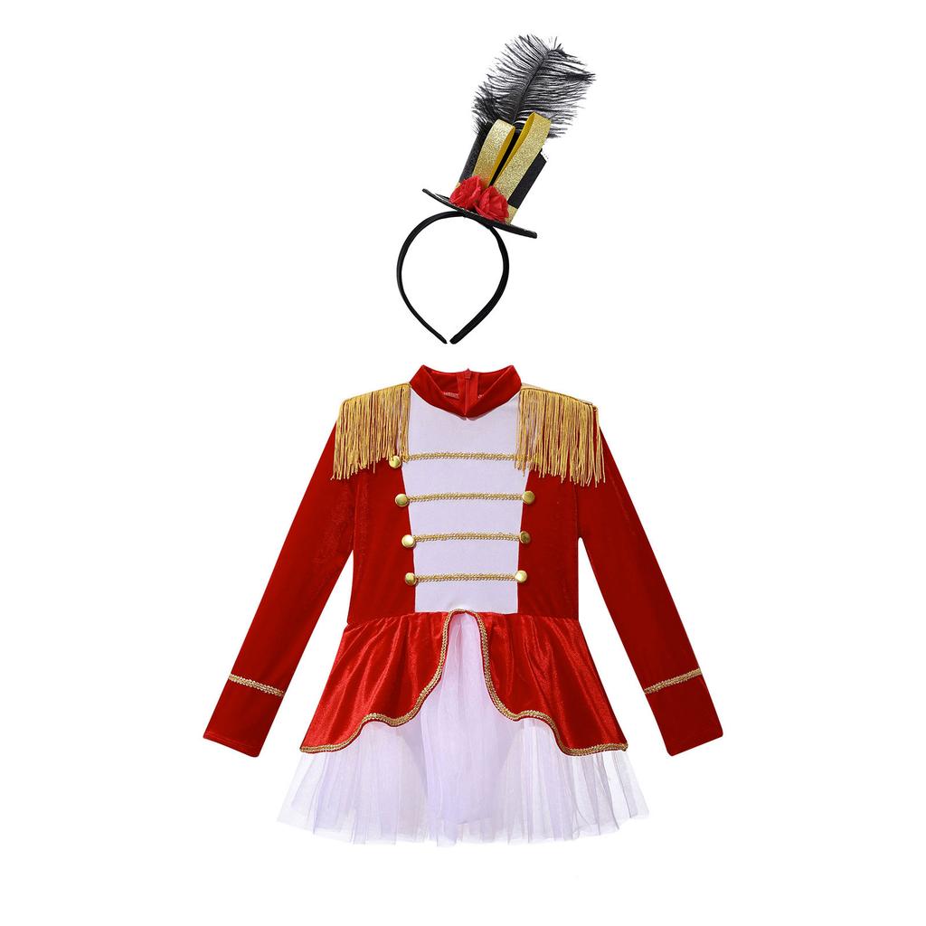 Костюм Дрессировщицы на Хэллоуин для Девочек Цирковое Платье-пачка с Цилиндром, Кисточками на Плечах и Леотардом для Косплея