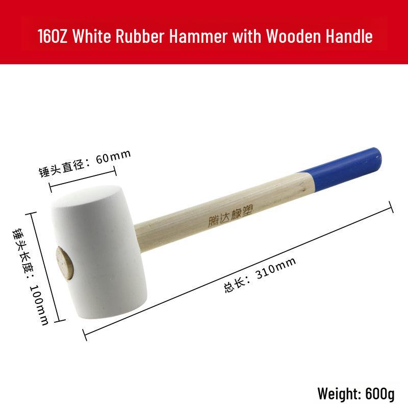 Резиновый молоток Tengda с ручкой из цельного дерева для укладки и декорирования плитки