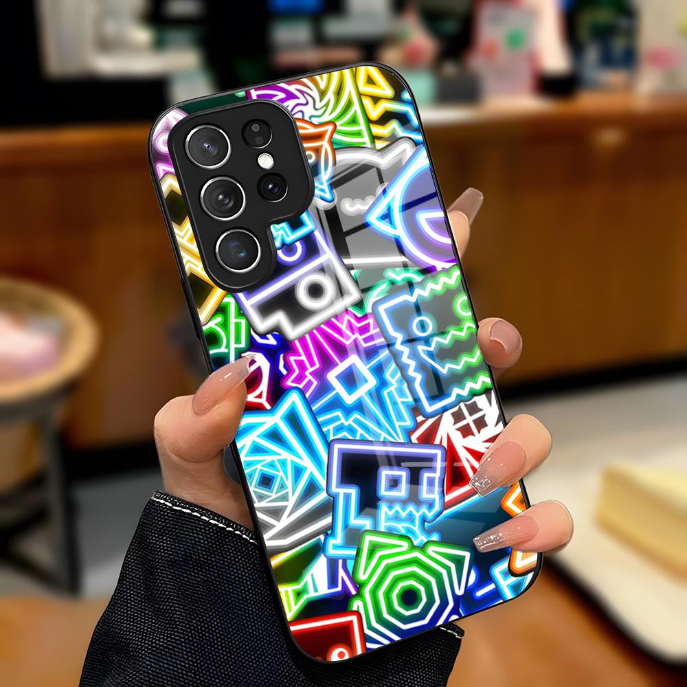 Чехол для телефона Game G-Geometry Dash для Samsung A25 A13 A33 5G A54 A36 A35 A56 A52 A14 Ударопрочный стеклянный чехол